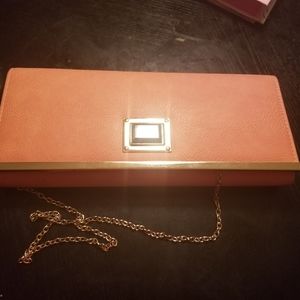 Salmon pink Clutch with gold chain strap